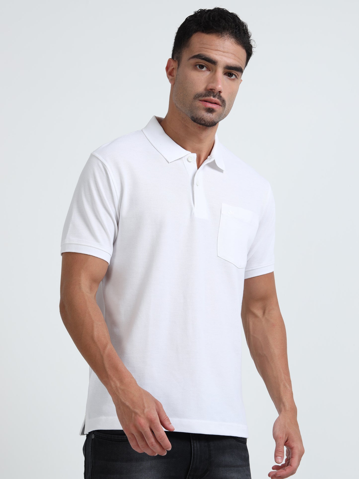 Men's Cotton White Polo T-shirt