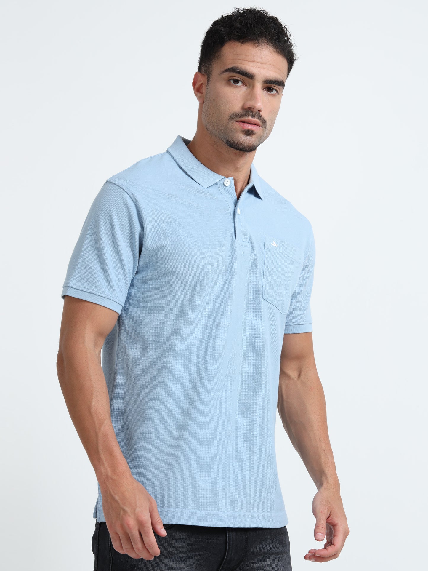 Men's Cotton Sky Blue Polo T-shirt
