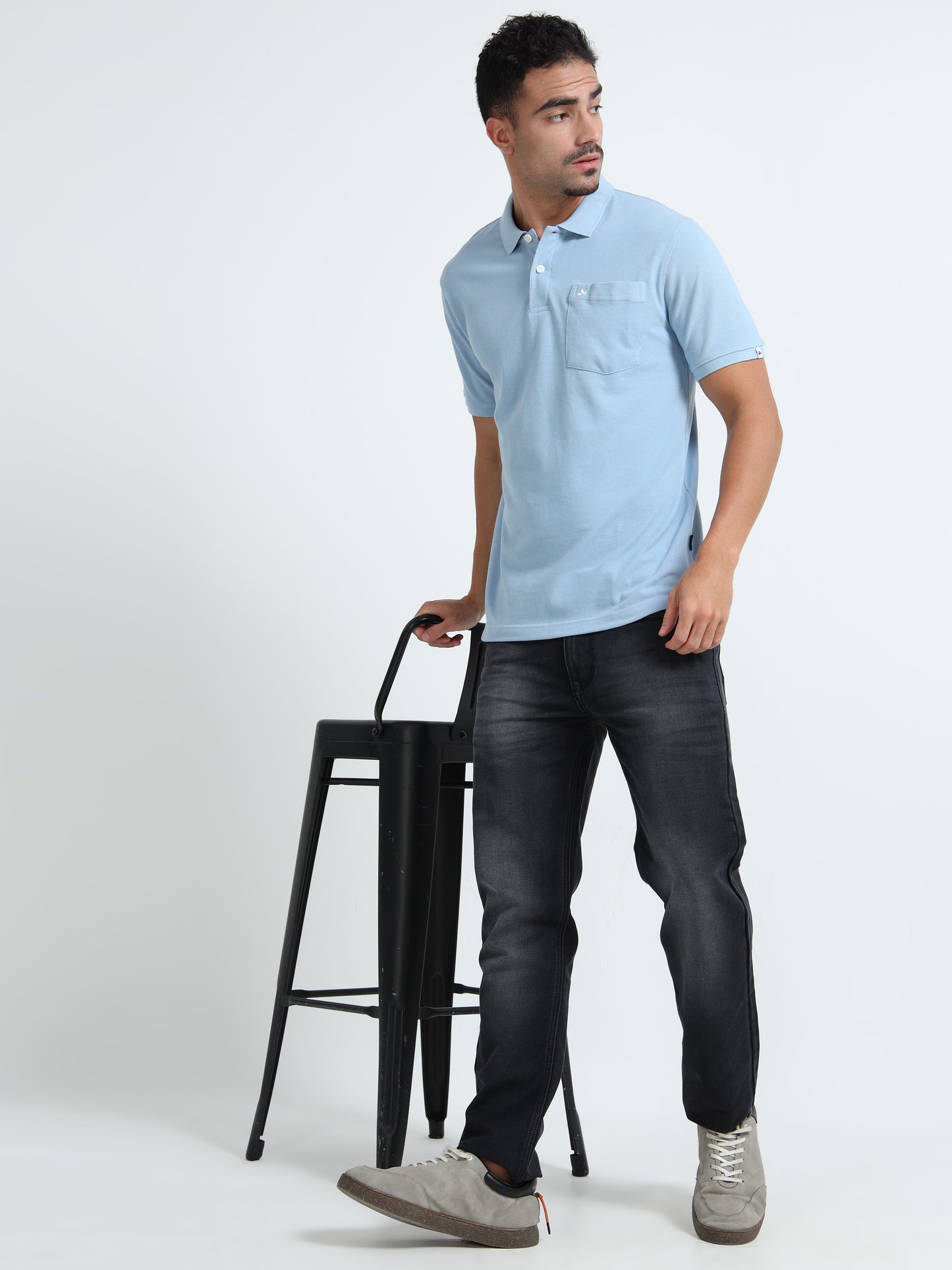 Men's Cotton Sky Blue Polo T-shirt