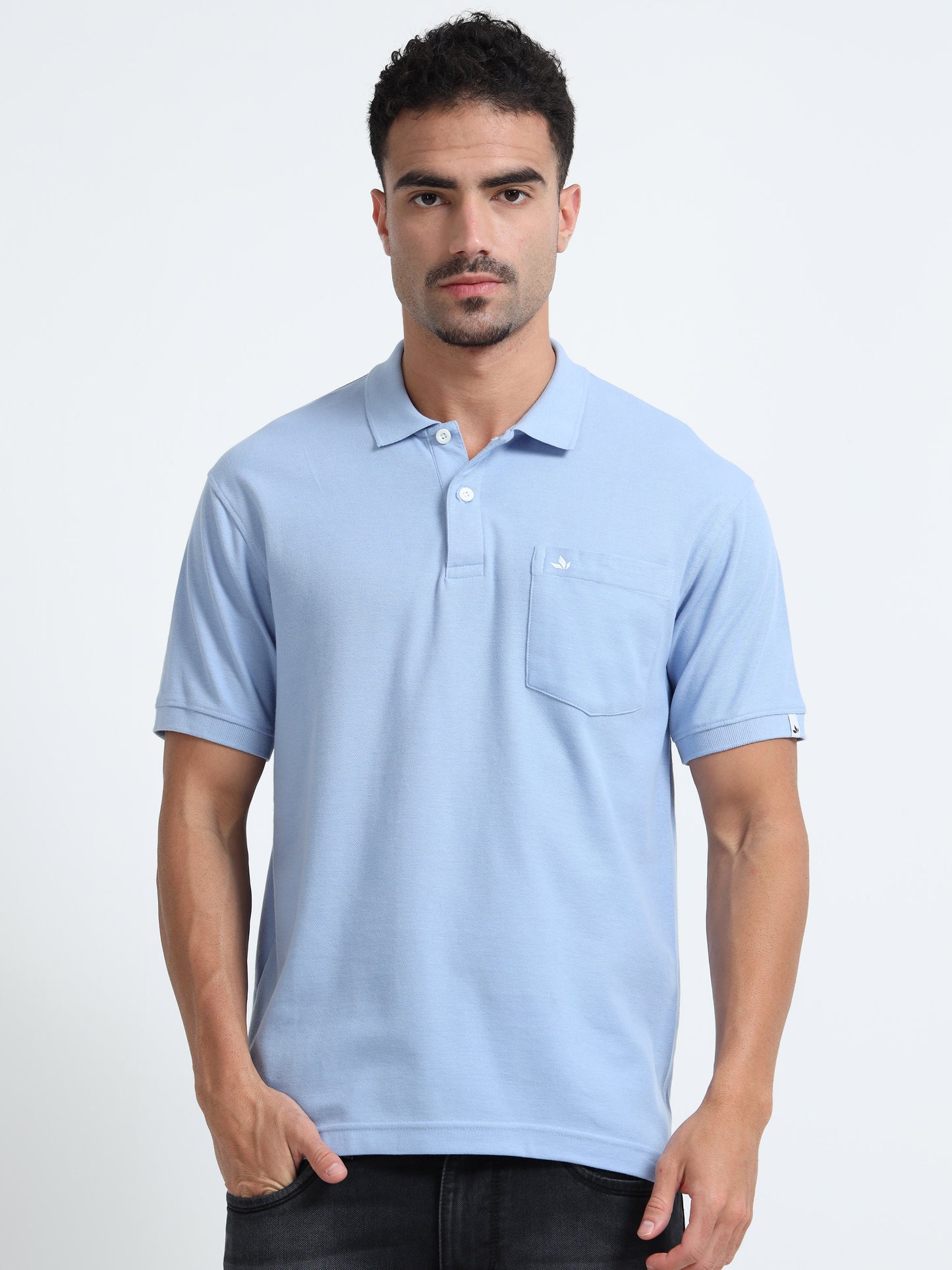 Men's Cotton Bright Blue Polo T-shirt