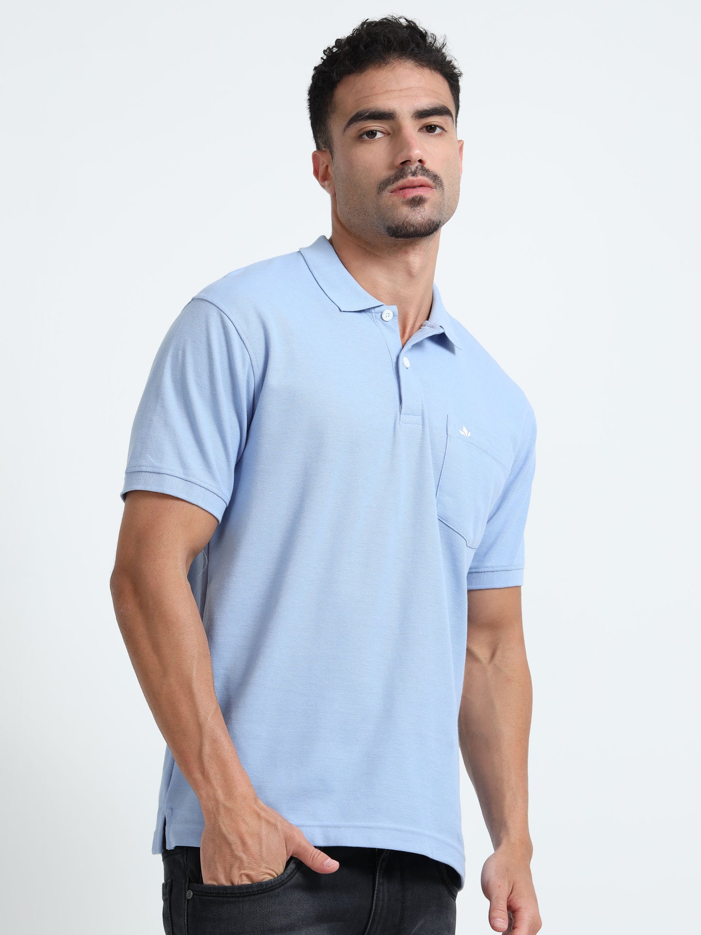 Men's Cotton Bright Blue Polo T-shirt