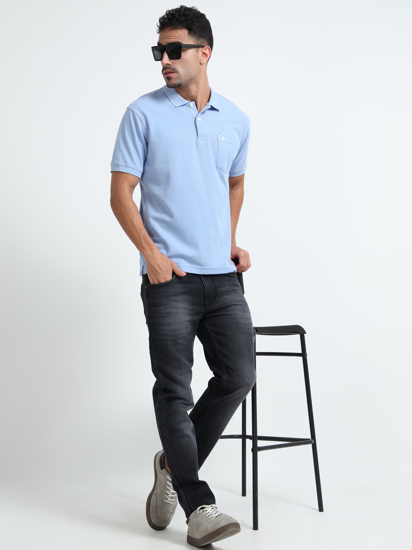 Men's Cotton Bright Blue Polo T-shirt