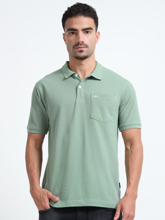 Men's Cotton Pastel Green Polo T-shirt