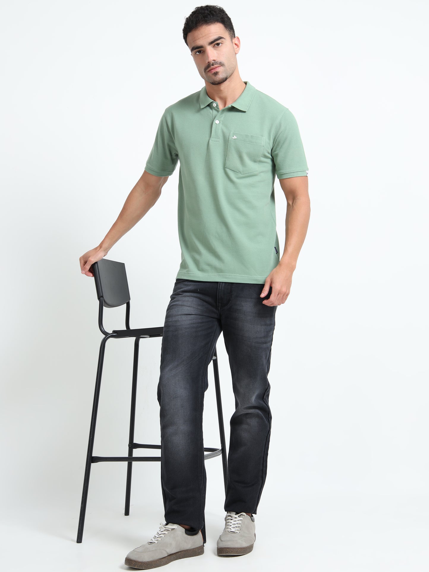 Men's Cotton Pastel Green Polo T-shirt