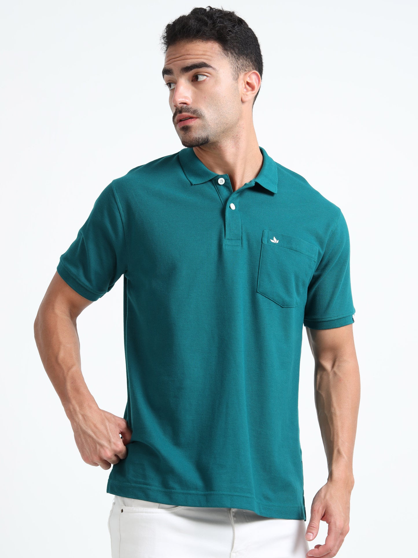 Men's Cotton Teal Polo T-shirt