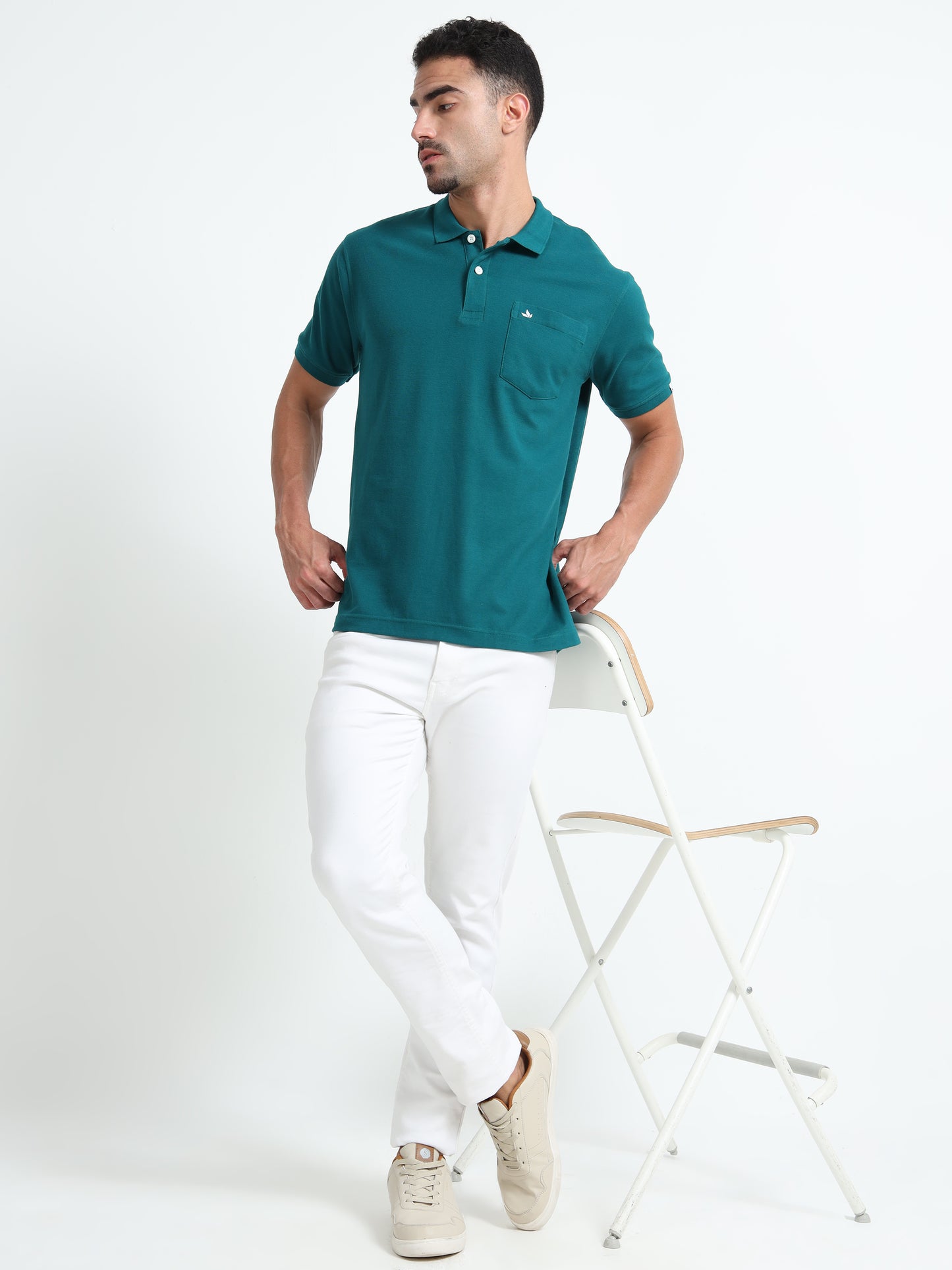 Men's Cotton Teal Polo T-shirt