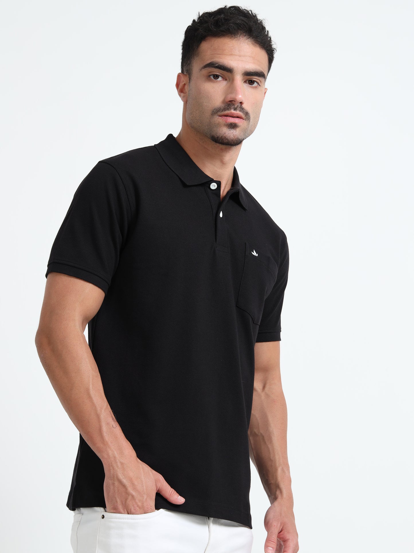 Men's Cotton Black Polo T-shirt