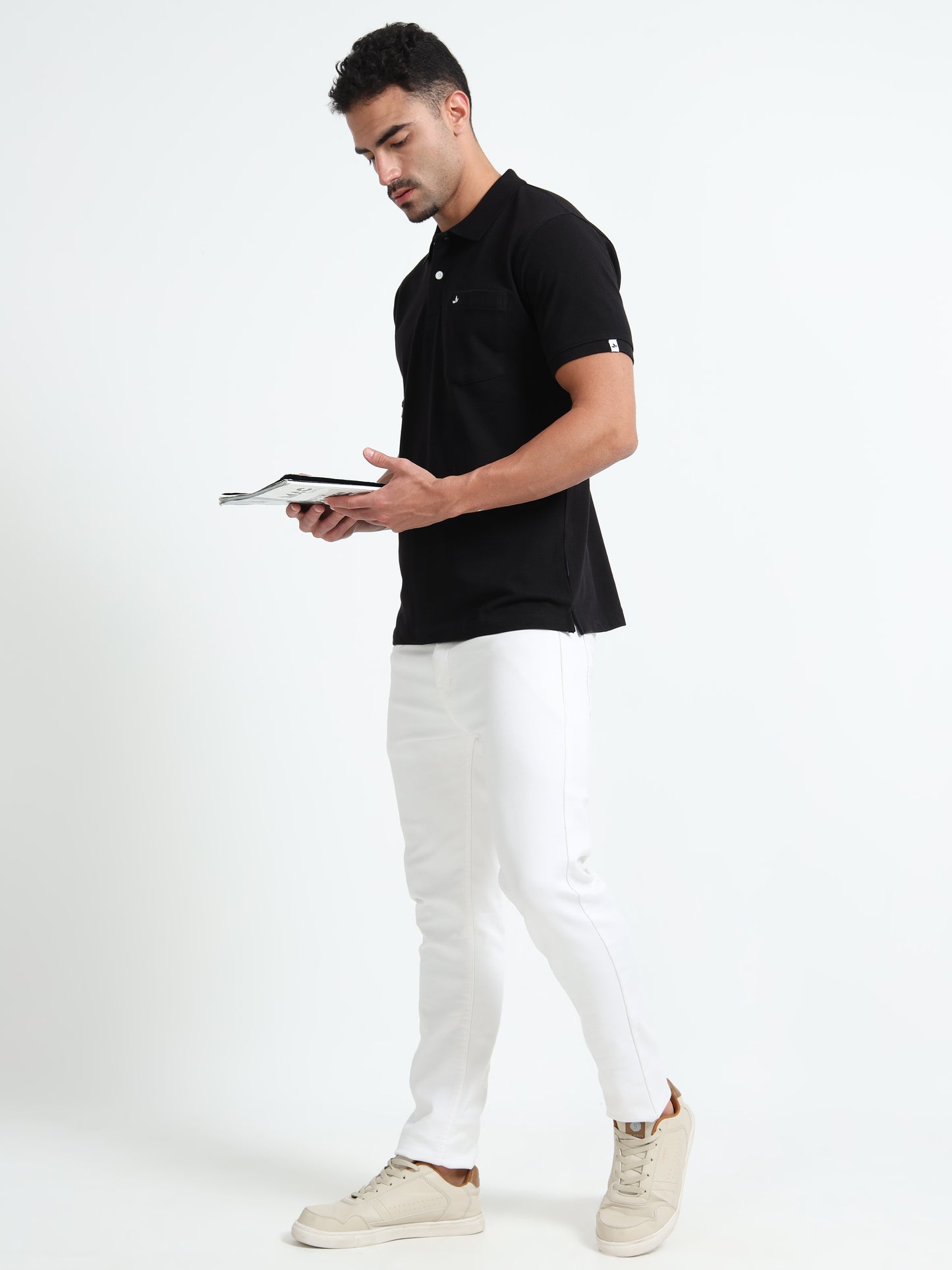 Men's Cotton Black Polo T-shirt
