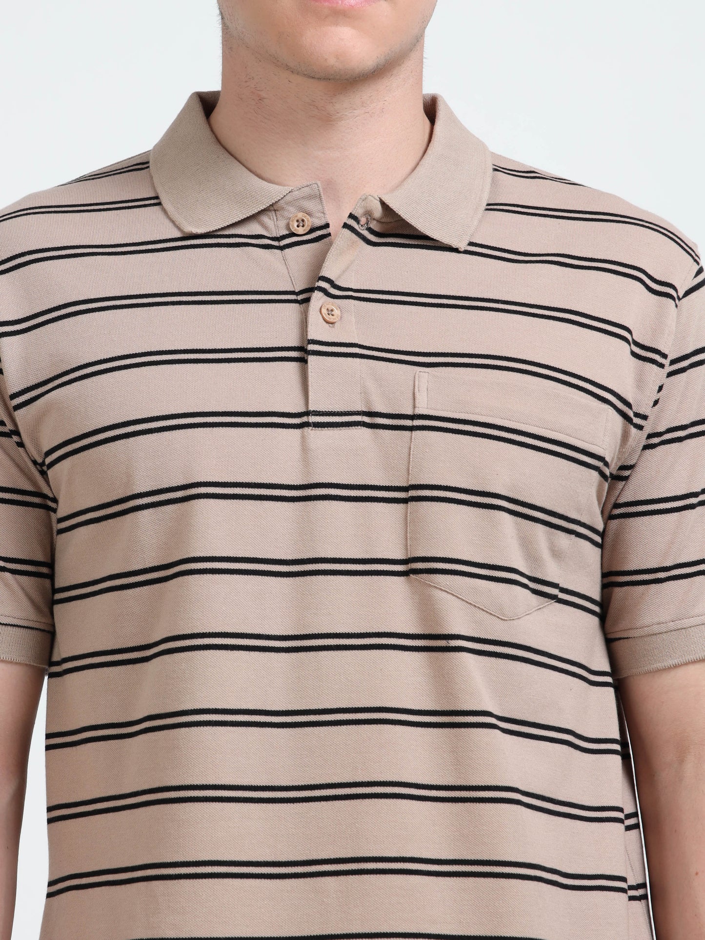 Men's Black Striped Beige Polo T-Shirt
