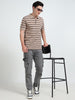 Men's Black Striped Beige Polo T-Shirt