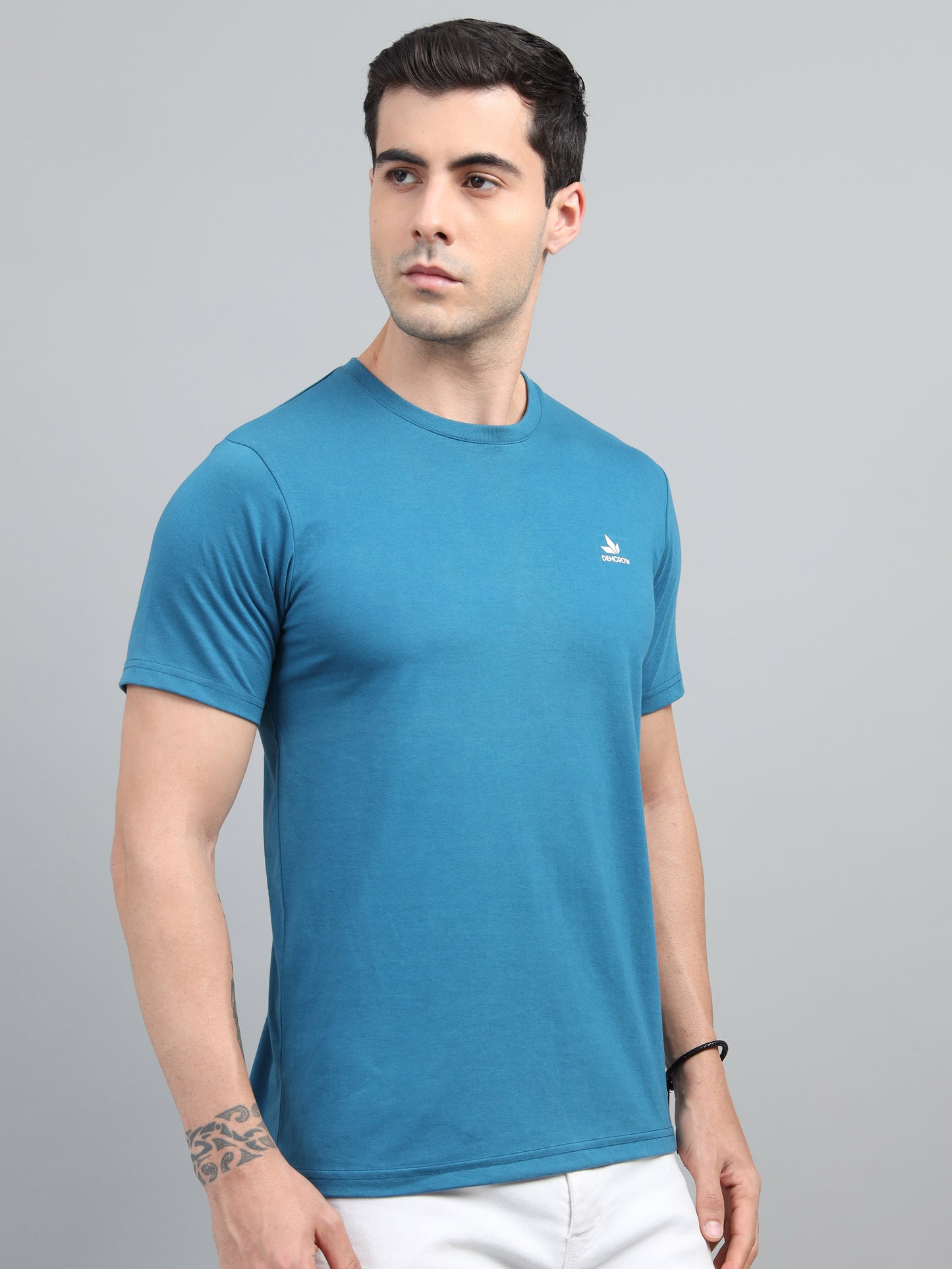 Men's Teal Blue Round Neck T-Shirt