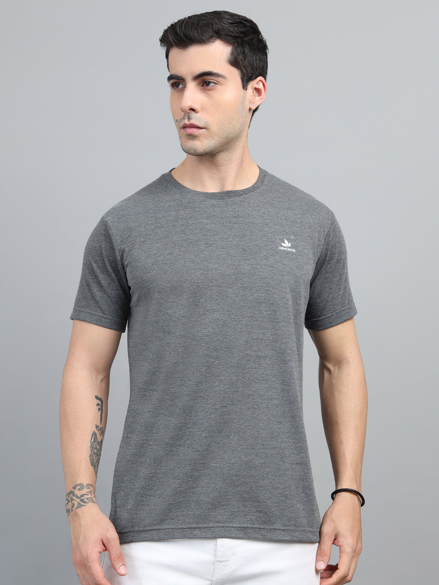 Men's Dark Grey Round Neck T-Shirt