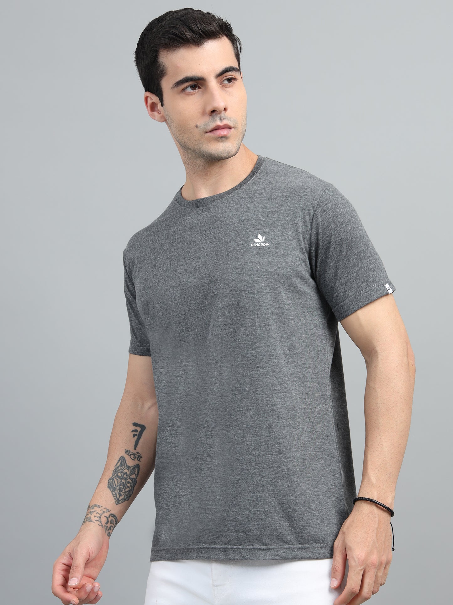 Men's Dark Grey Round Neck T-Shirt
