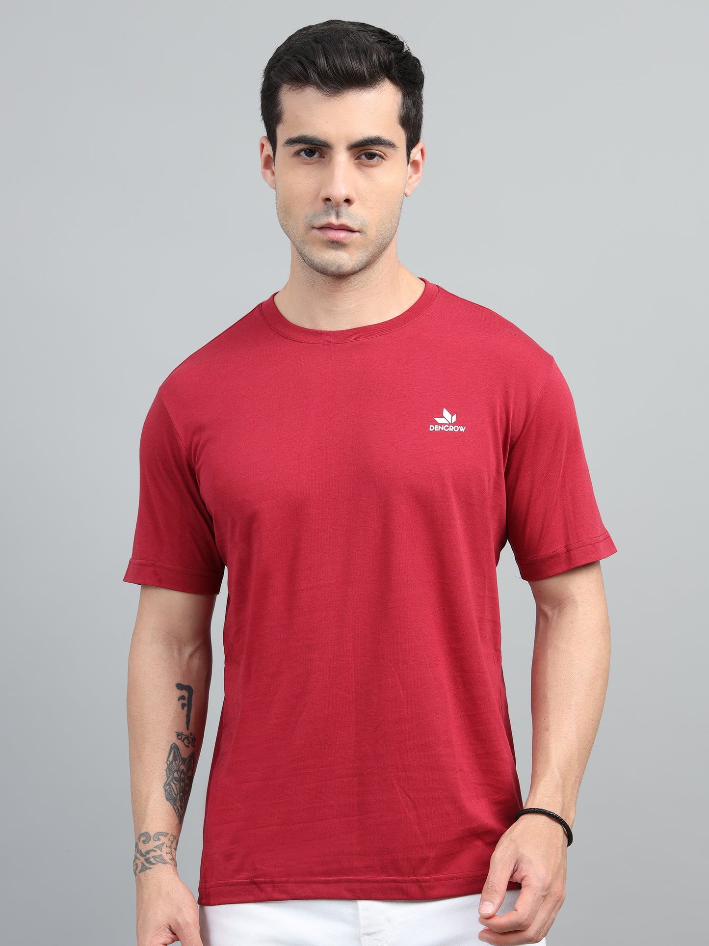Men's Lava Red Round Neck T-Shirt