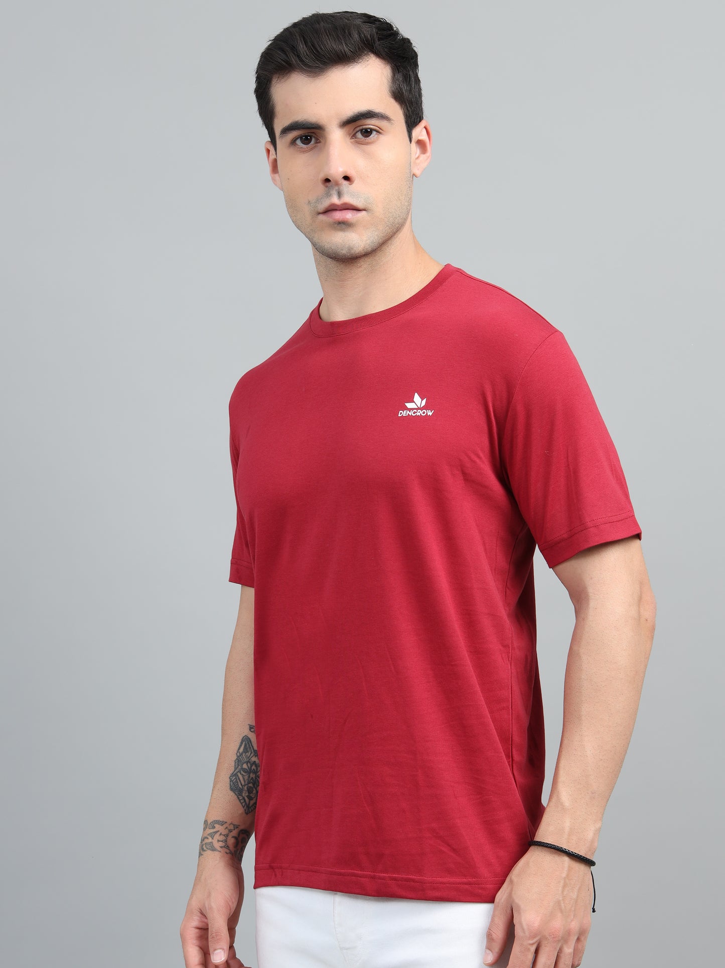 Men's Lava Red Round Neck T-Shirt