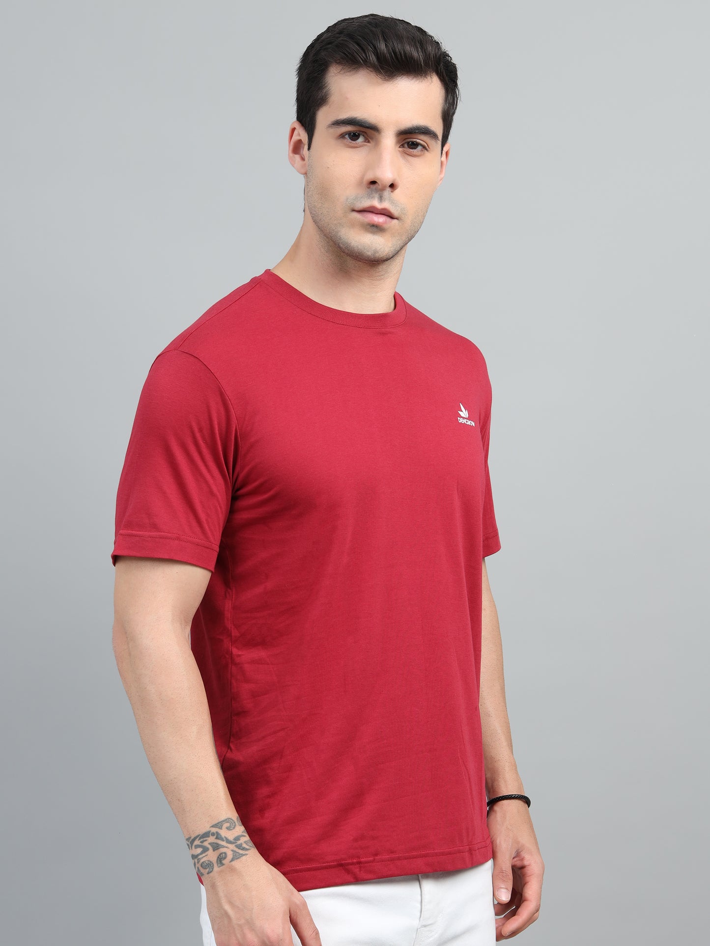 Men's Lava Red Round Neck T-Shirt