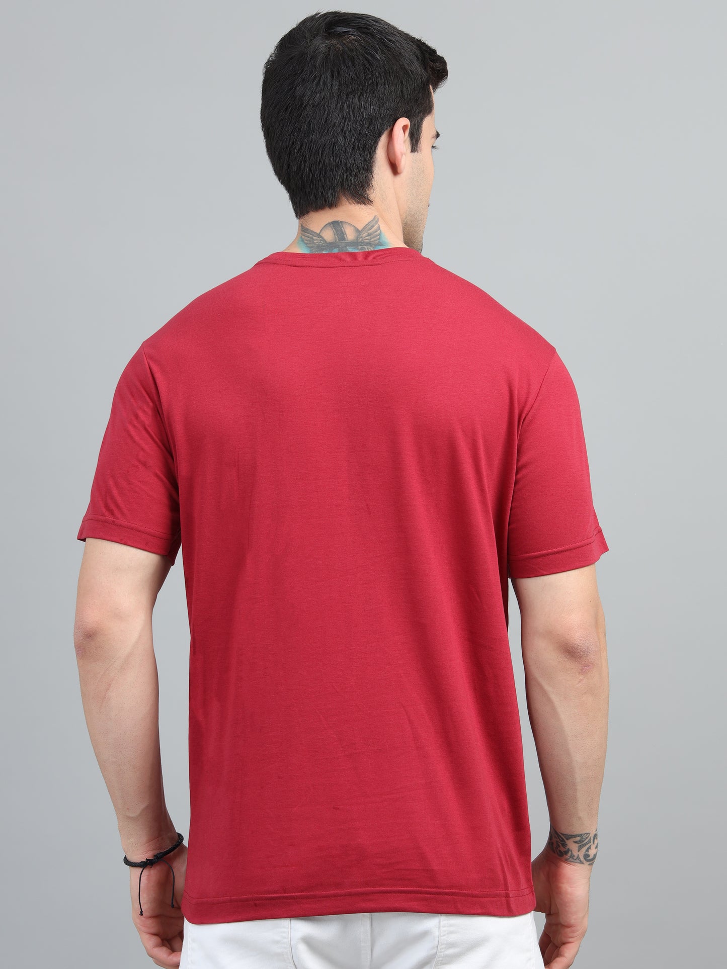 Men's Lava Red Round Neck T-Shirt