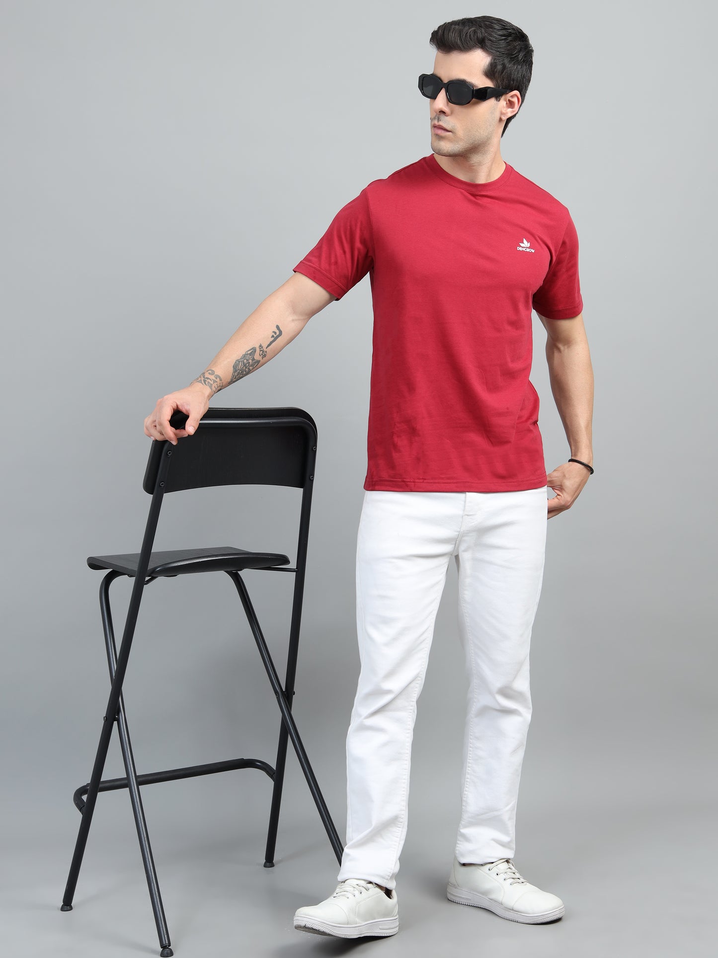 Men's Lava Red Round Neck T-Shirt