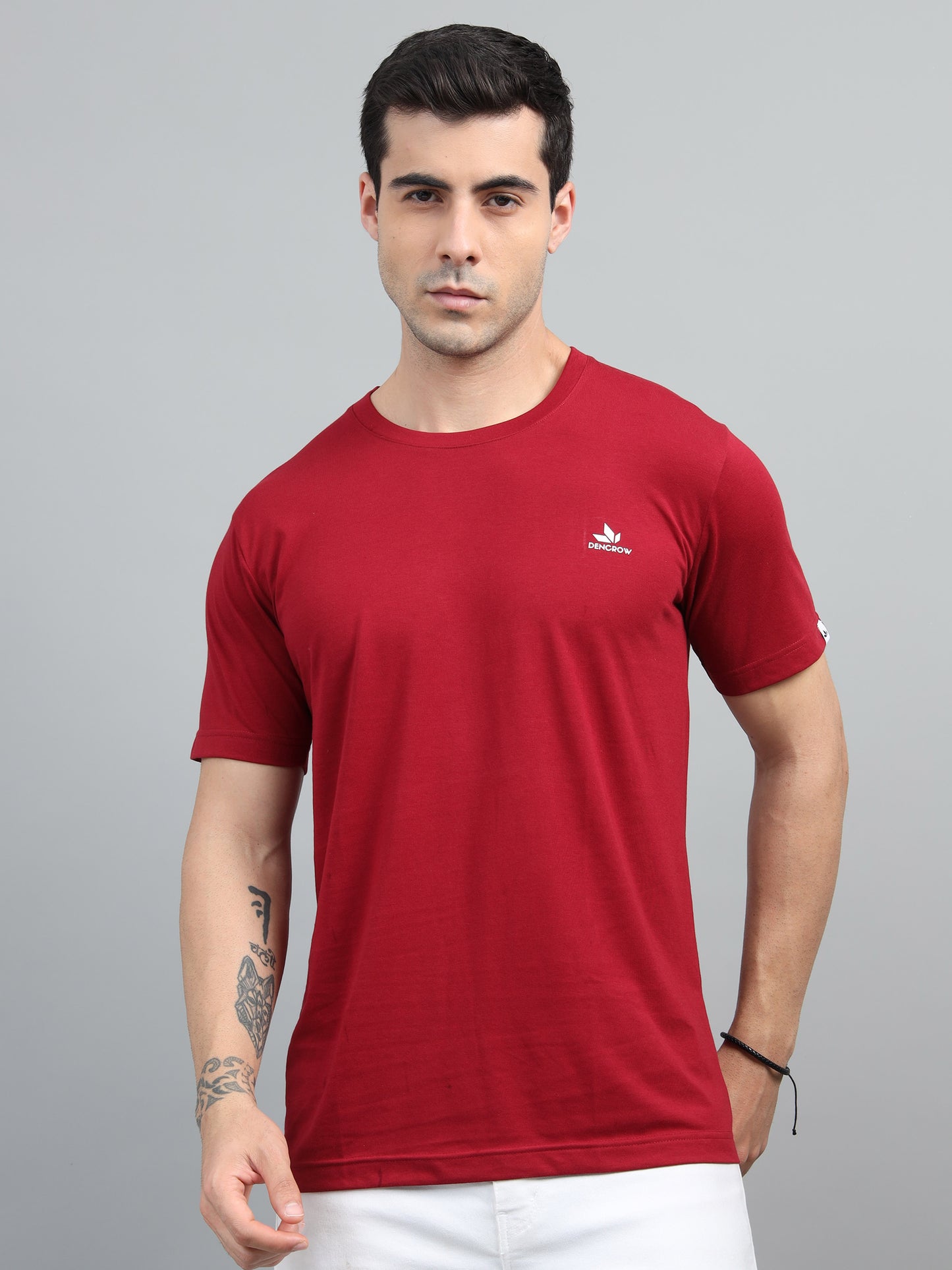 Men's Cherry Red Round Neck T-Shirt