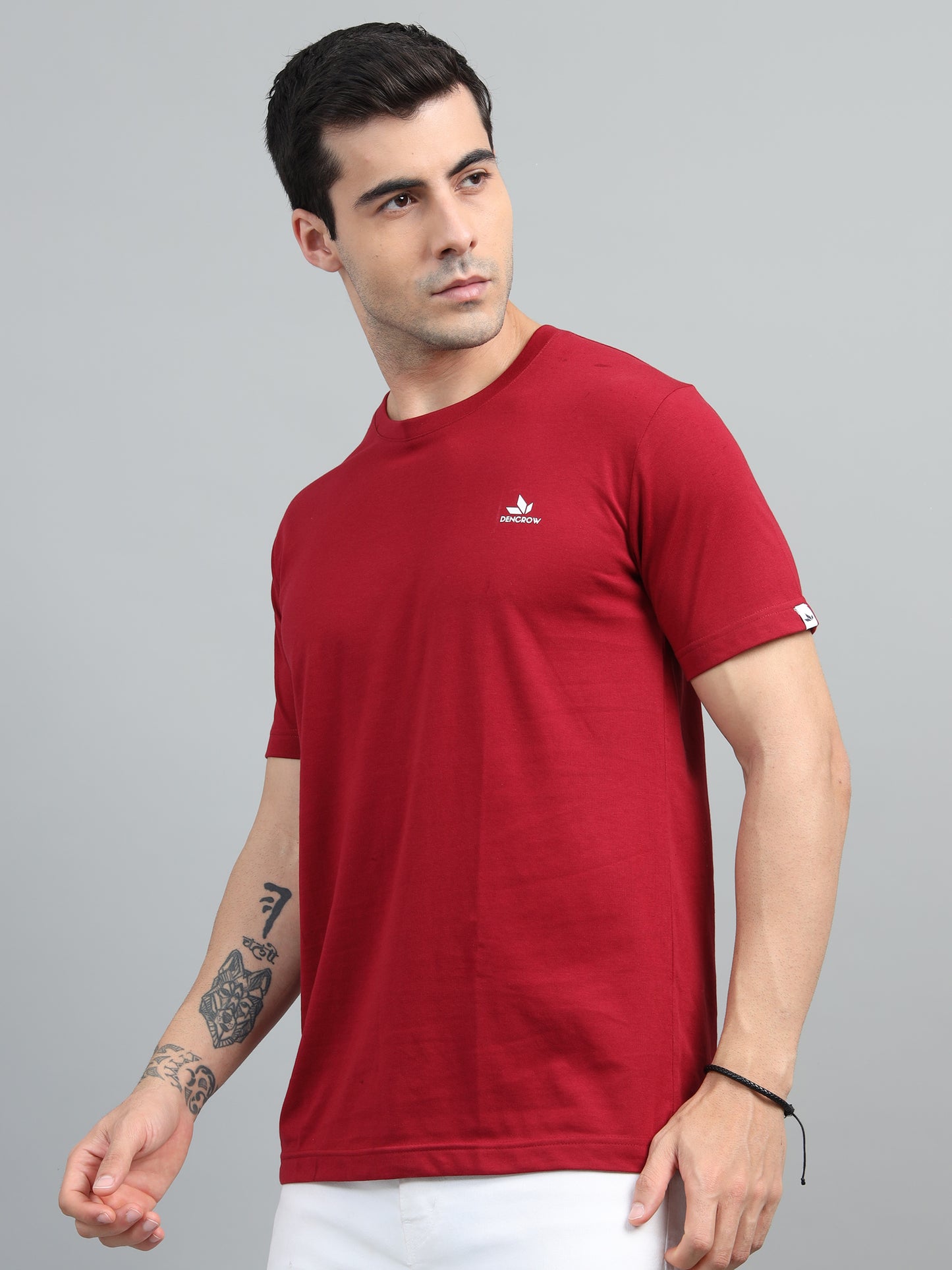 Men's Cherry Red Round Neck T-Shirt