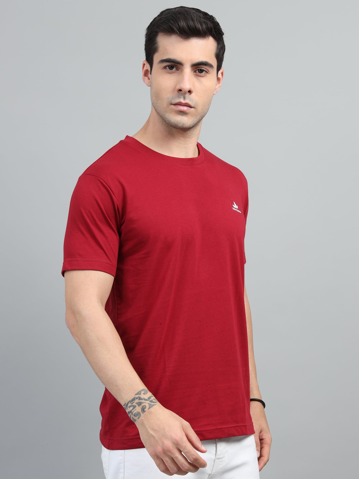 Men's Cherry Red Round Neck T-Shirt