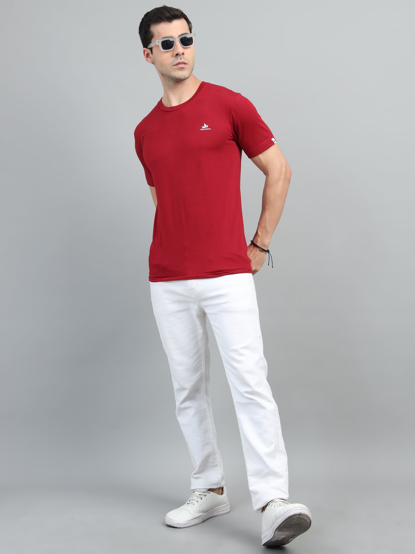 Men's Cherry Red Round Neck T-Shirt