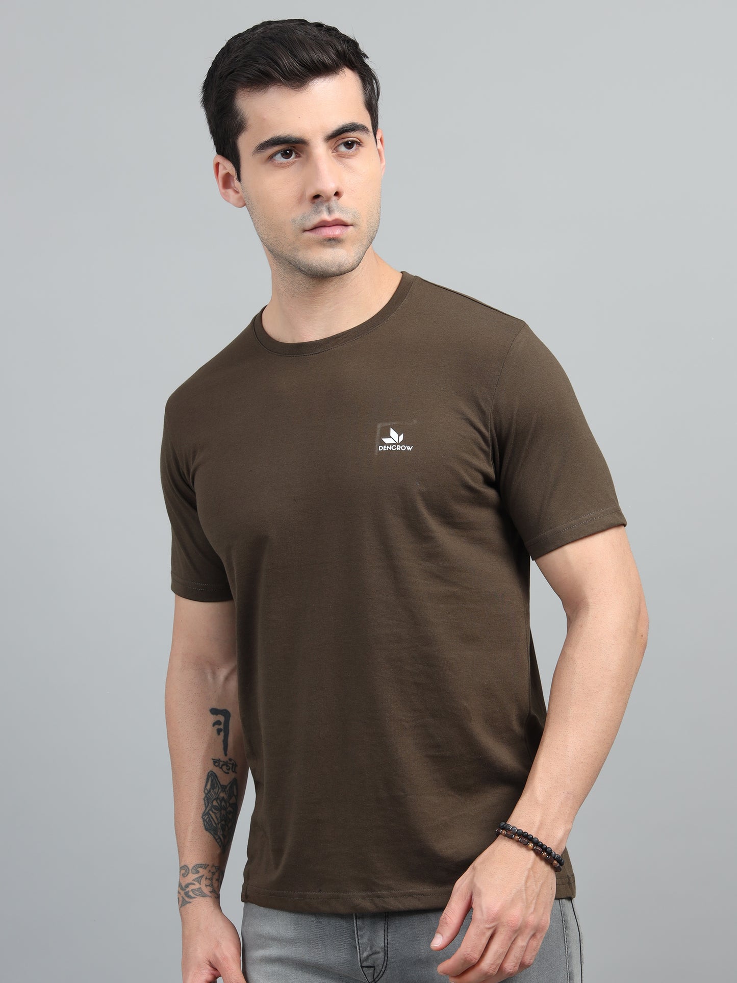 Men's Brown Round Neck T-Shirt