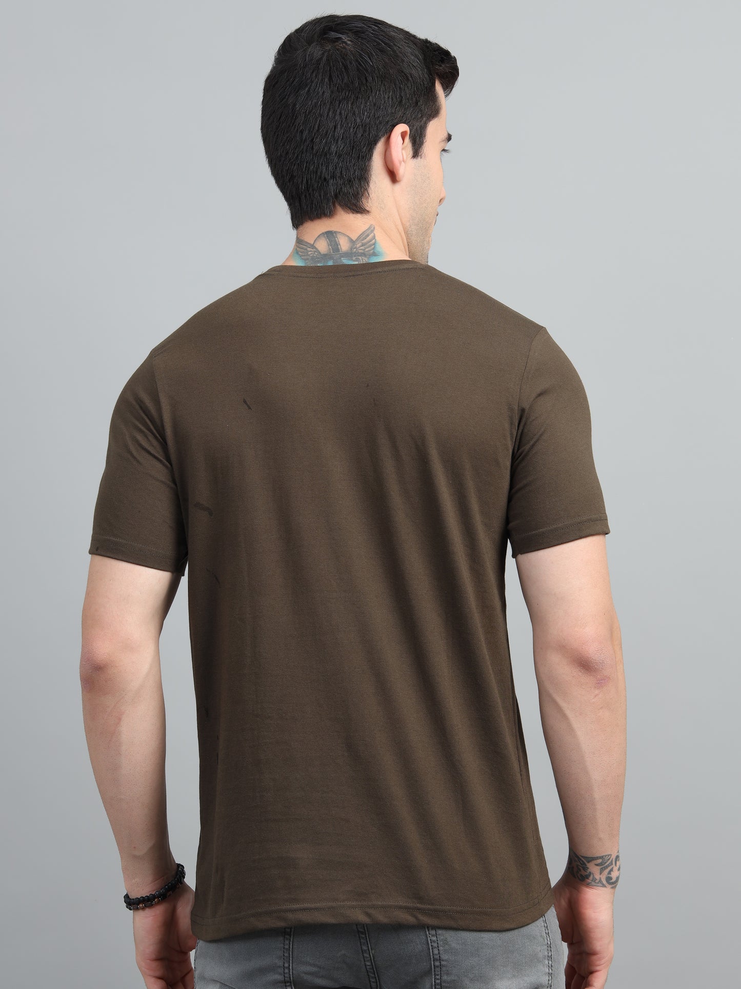 Men's Brown Round Neck T-Shirt