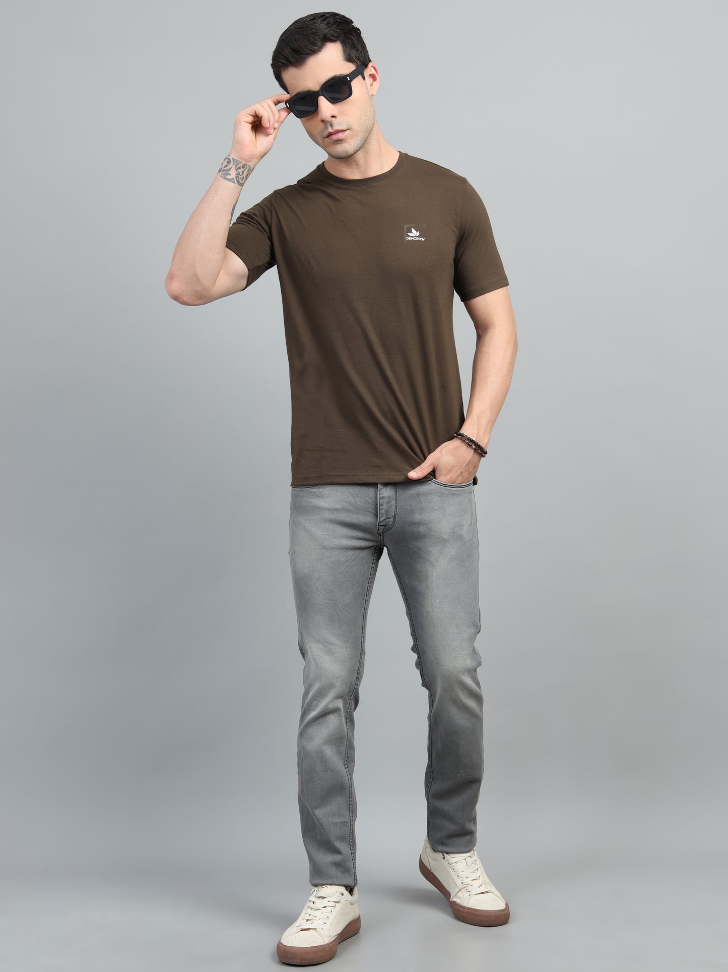 Men's Brown Round Neck T-Shirt