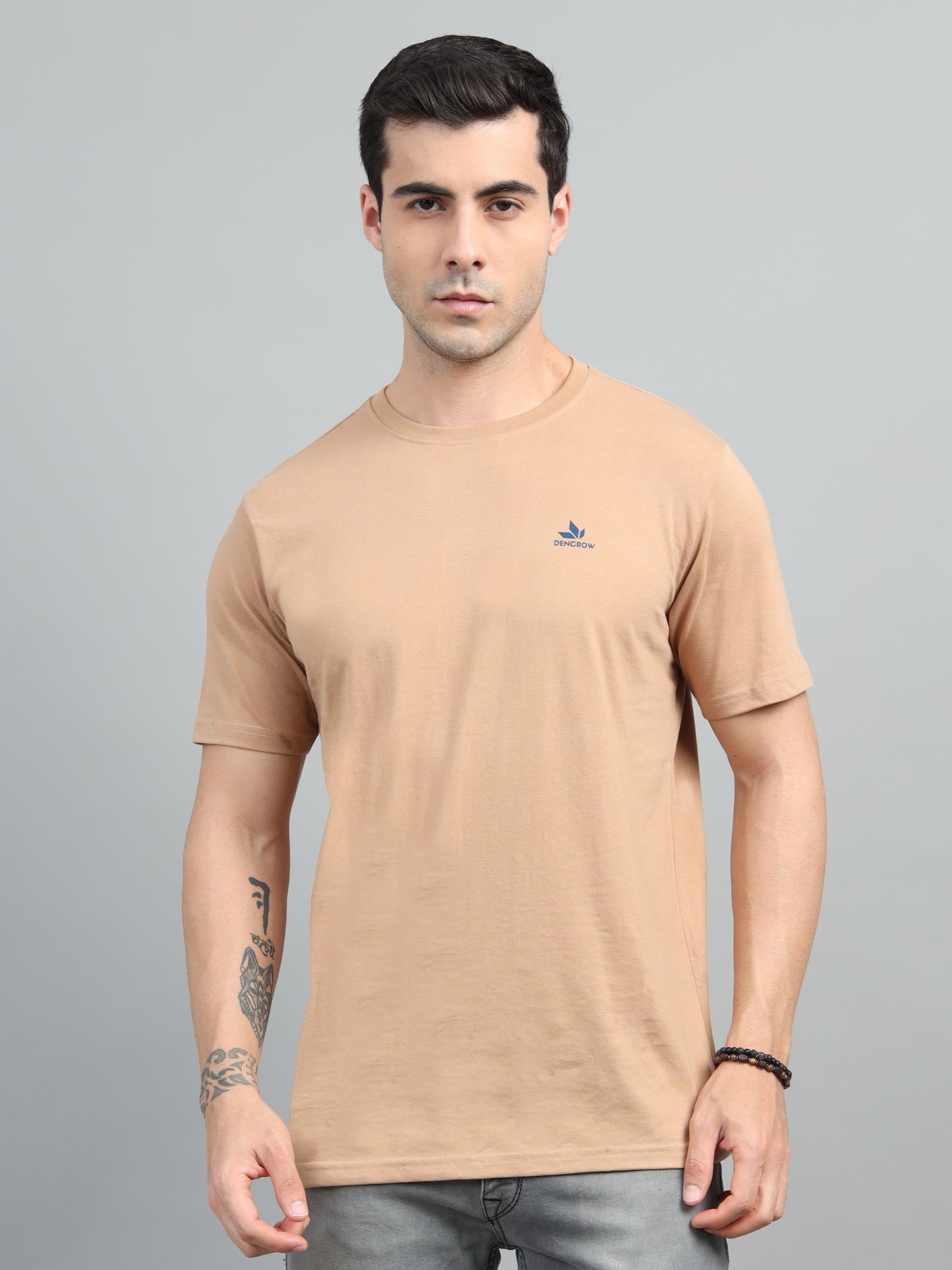 Men's Beige Round Neck T-Shirt