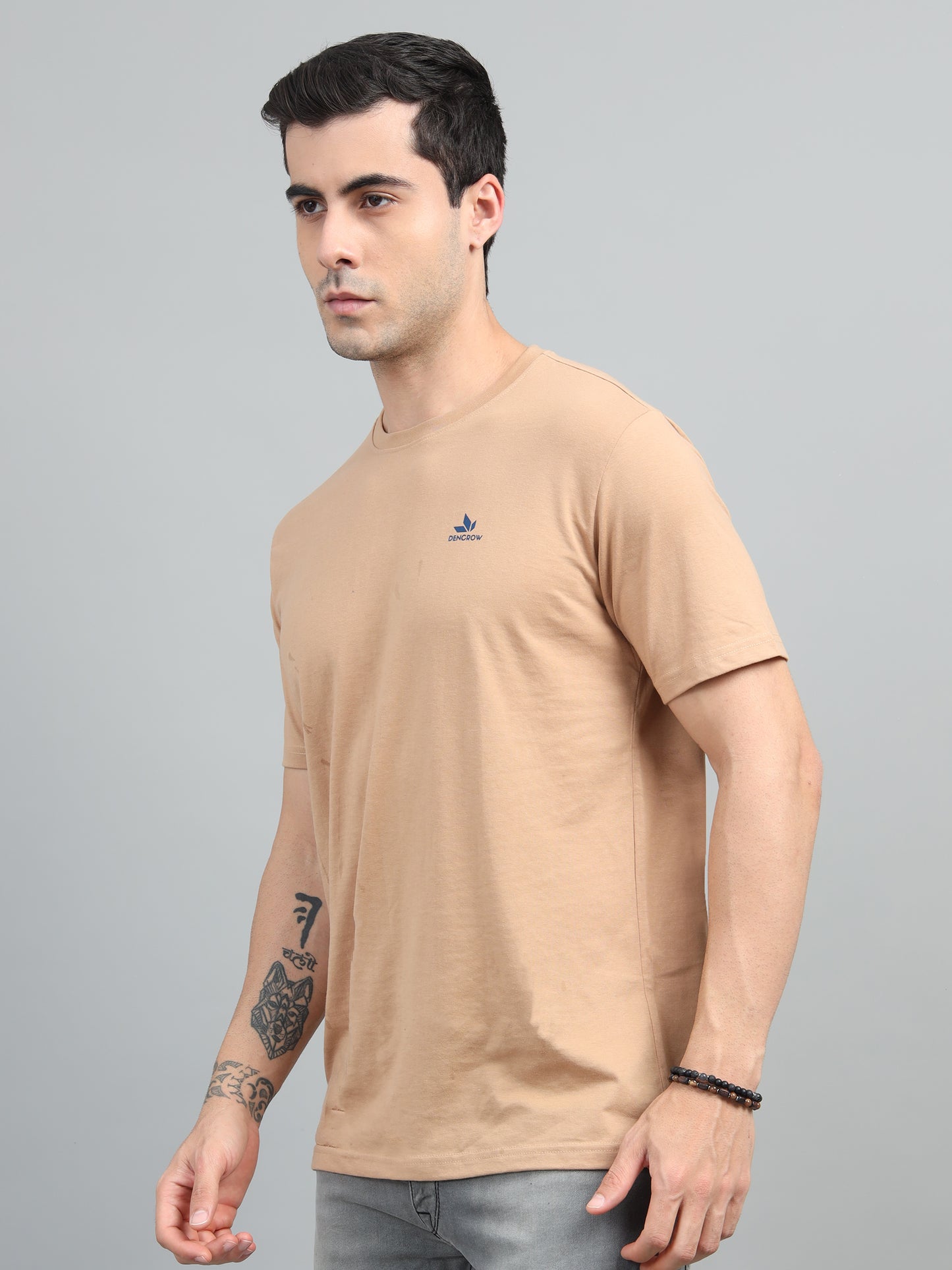 Men's Beige Round Neck T-Shirt