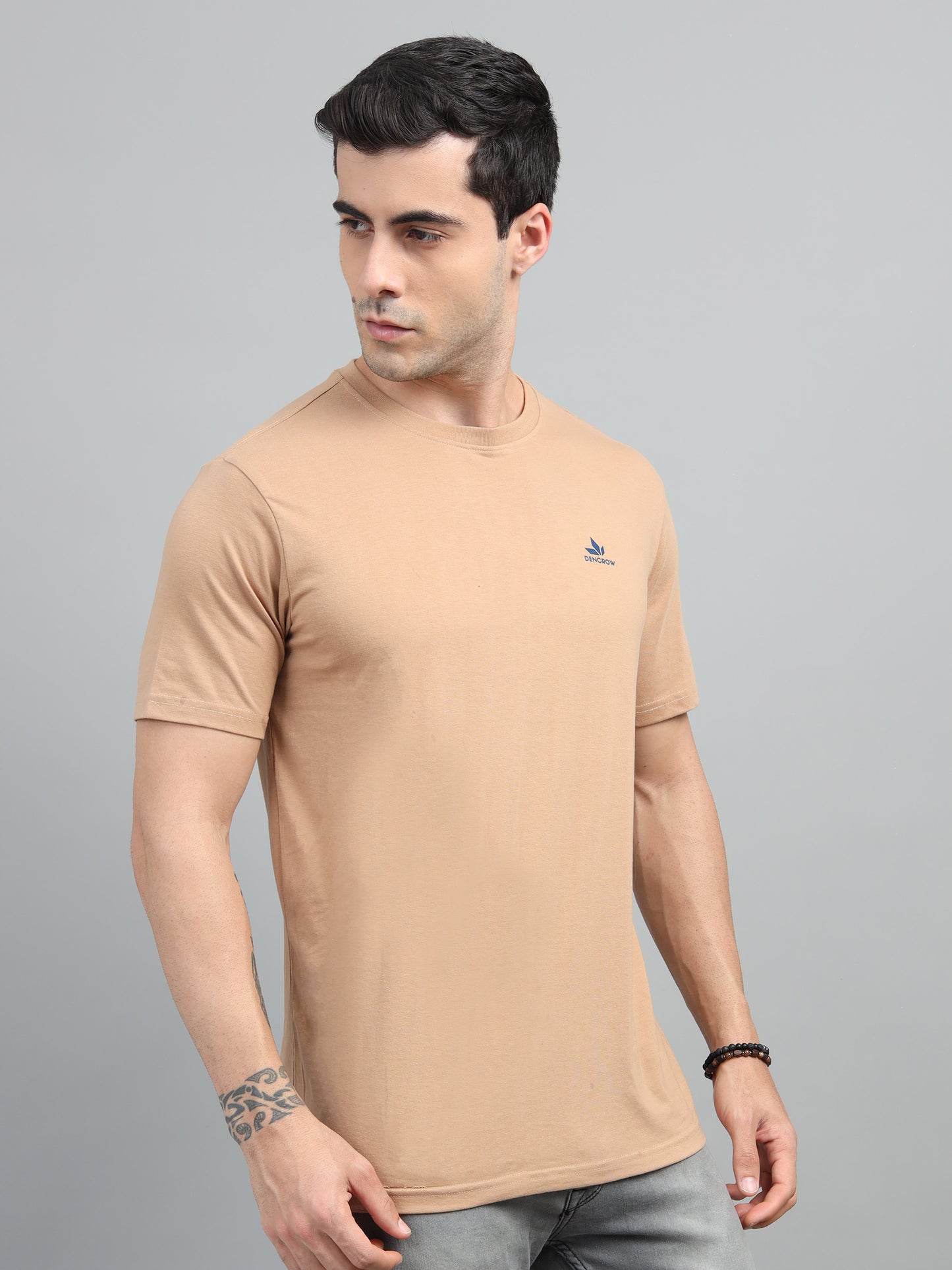Men's Beige Round Neck T-Shirt