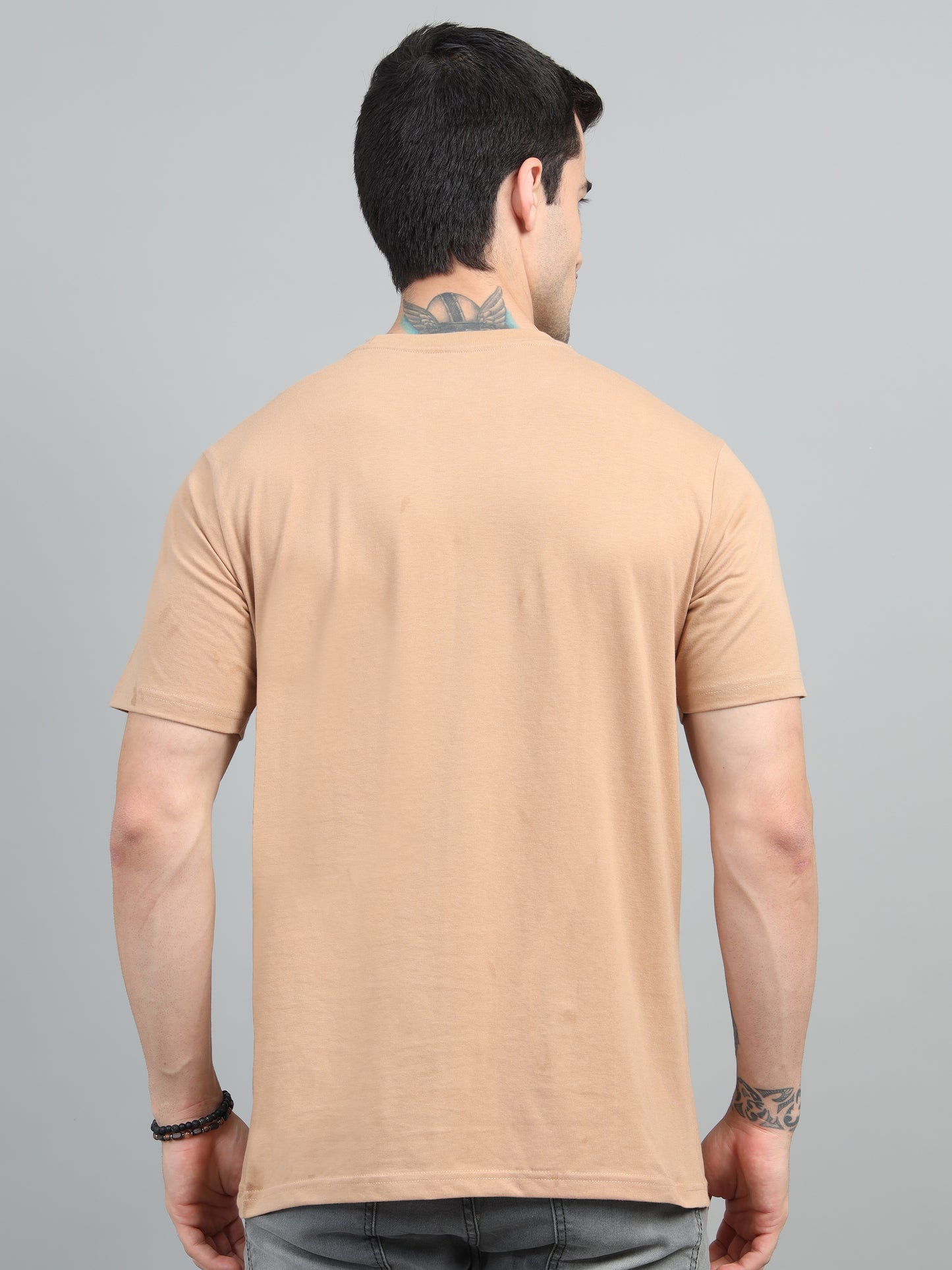 Men's Beige Round Neck T-Shirt