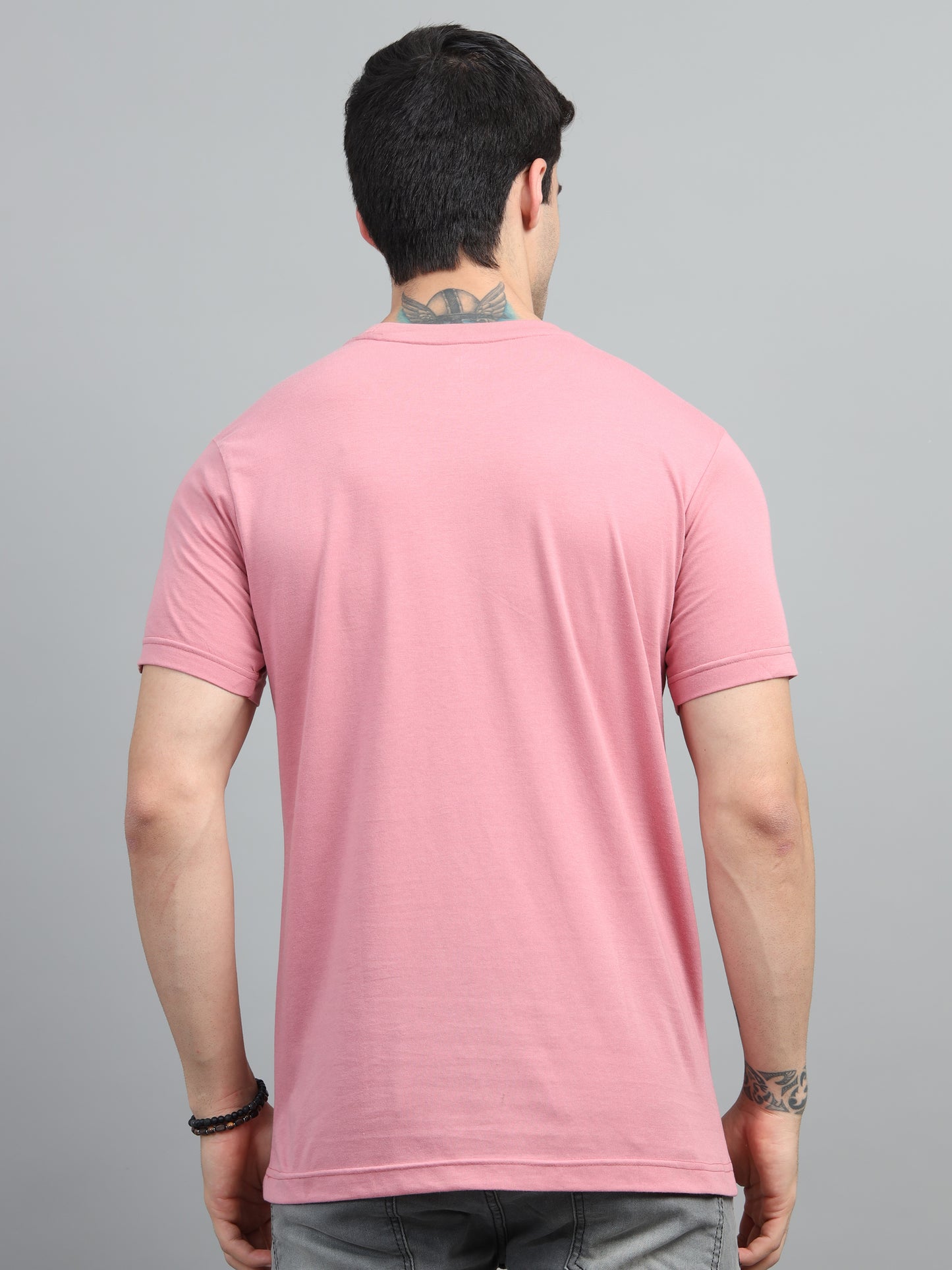 Men's Pink Round Neck T-Shirt