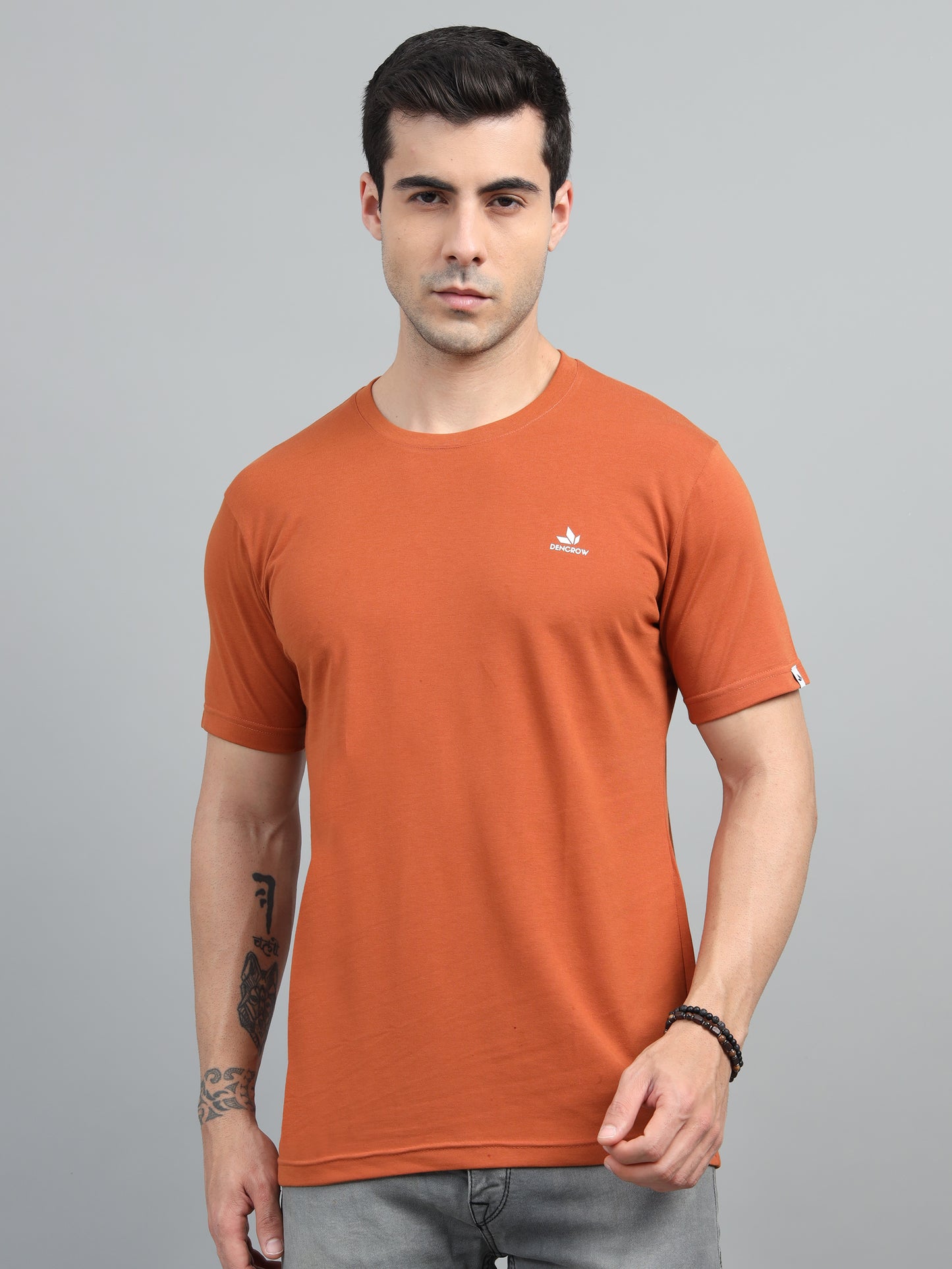 Men's Orange Round Neck T-Shirt