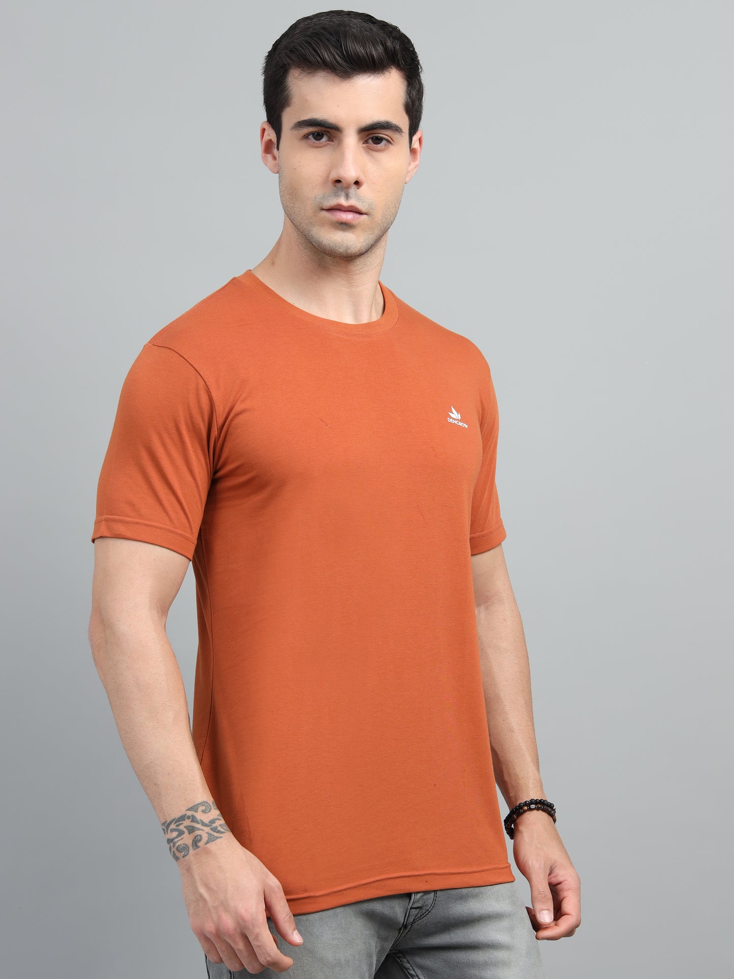 Men's Orange Round Neck T-Shirt