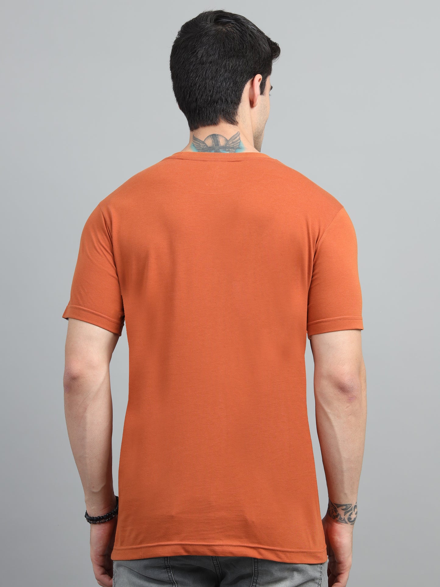 Men's Orange Round Neck T-Shirt
