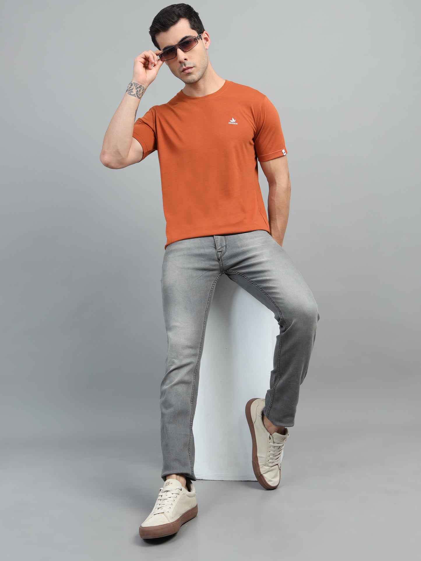 Men's Orange Round Neck T-Shirt
