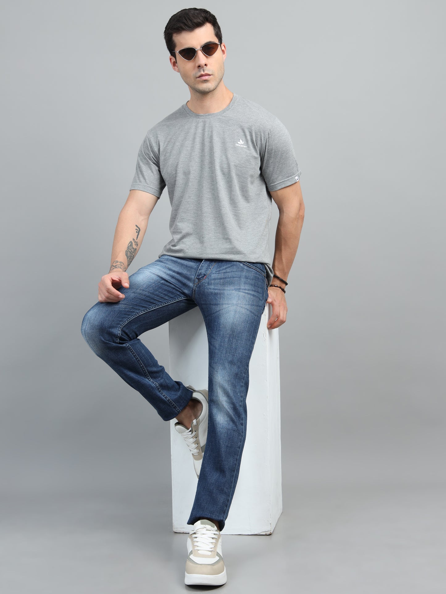 Men's Grey Round Neck T-Shirt