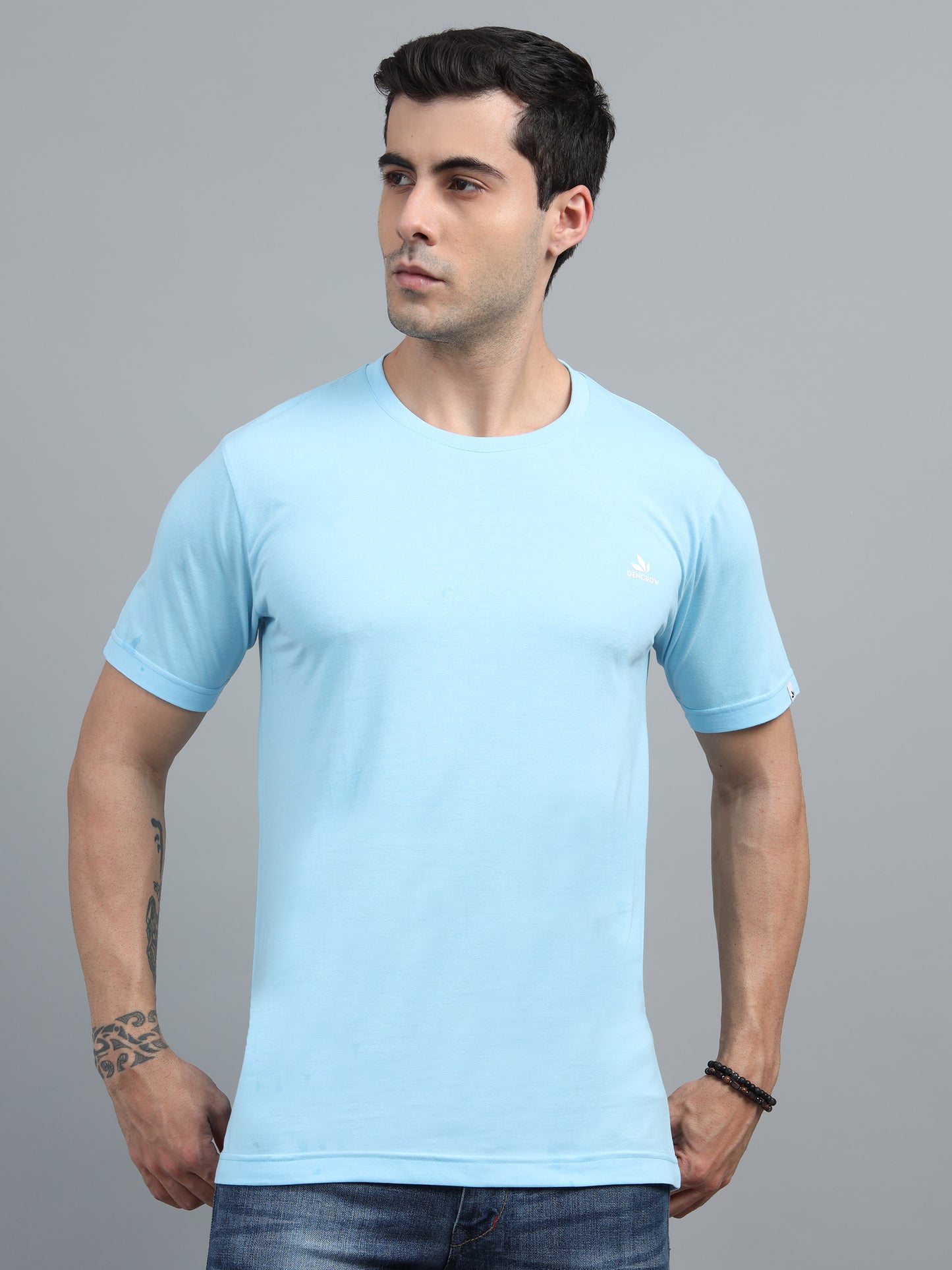 Men's Sky Blue Round Neck T-Shirt