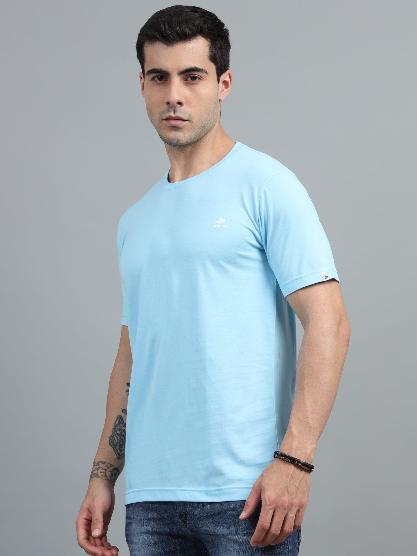 Men's Sky Blue Round Neck T-Shirt