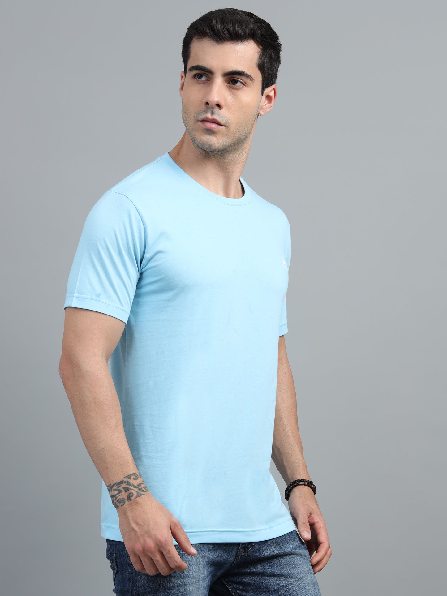 Men's Sky Blue Round Neck T-Shirt