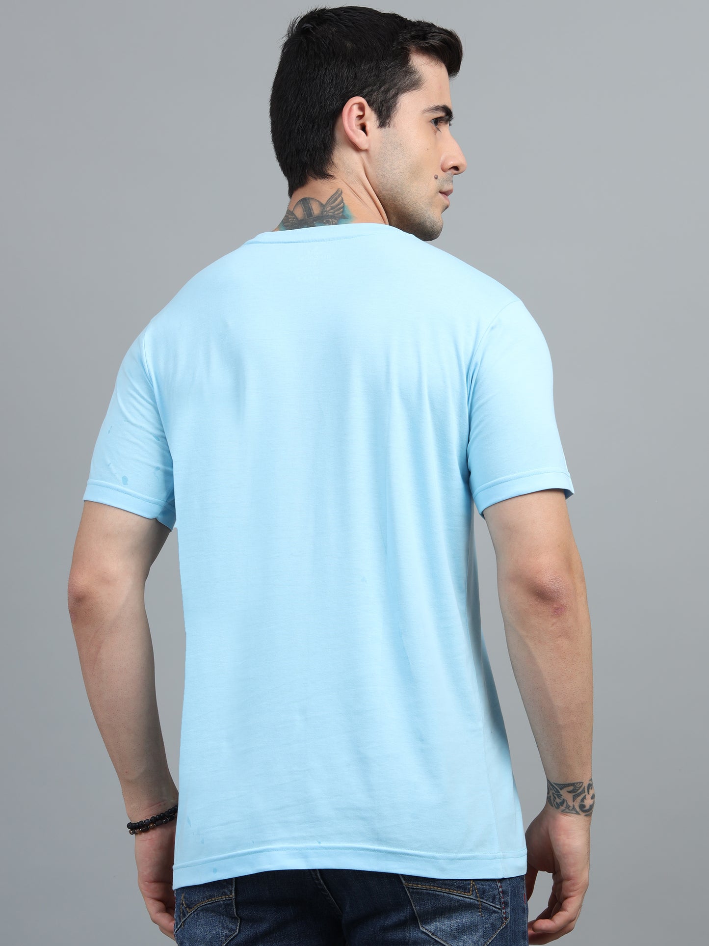 Men's Sky Blue Round Neck T-Shirt