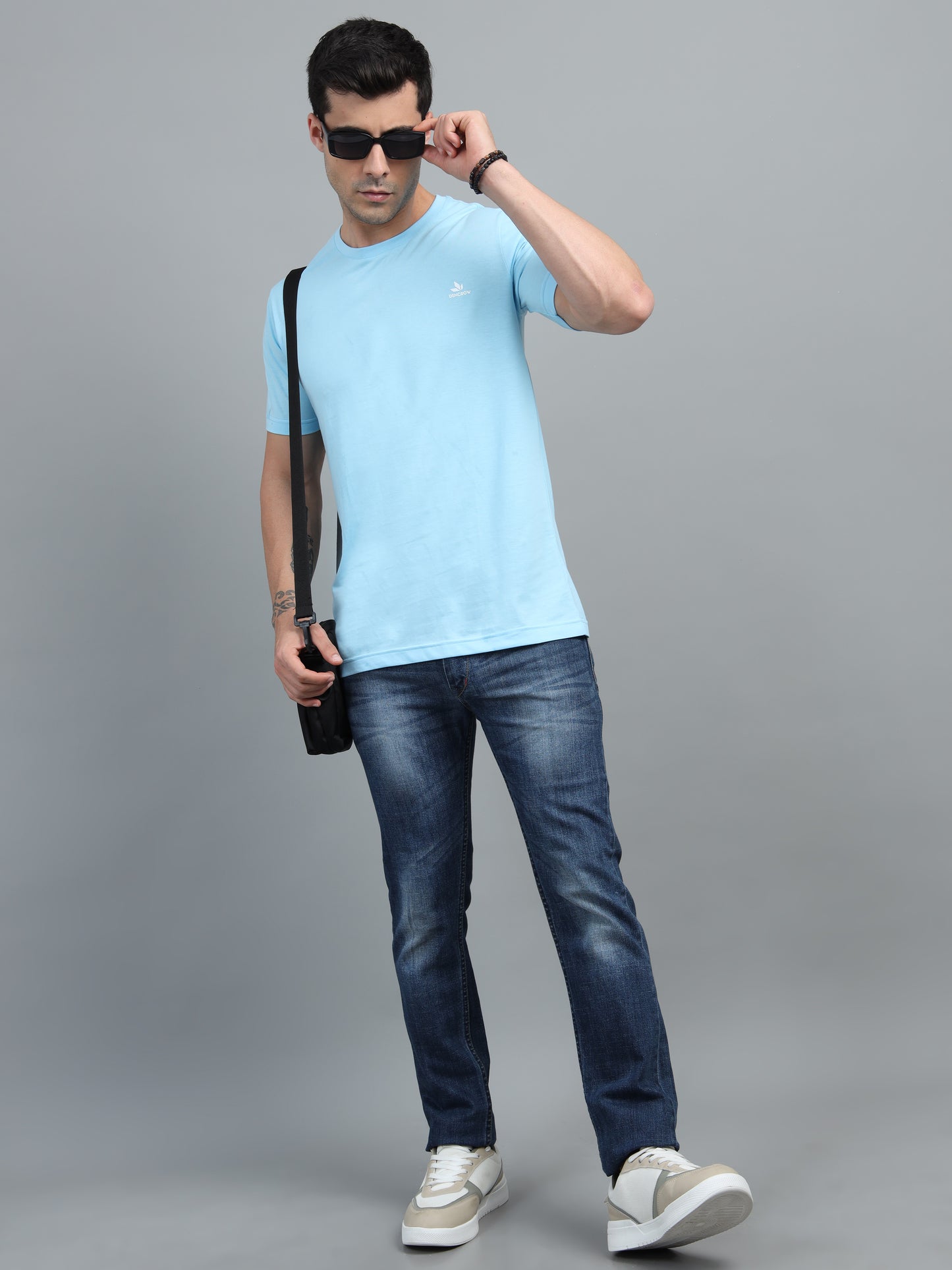 Men's Sky Blue Round Neck T-Shirt