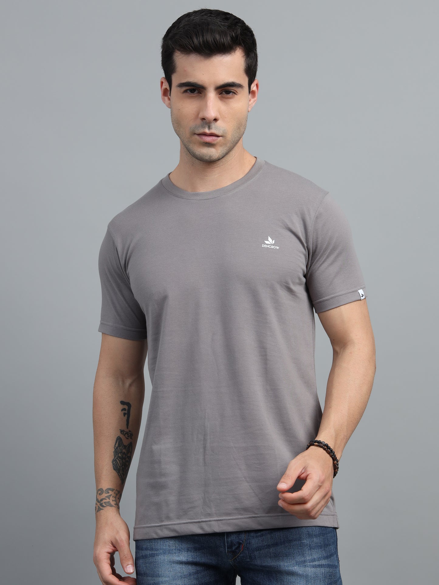Men's Ash Grey Round Neck T-Shirt
