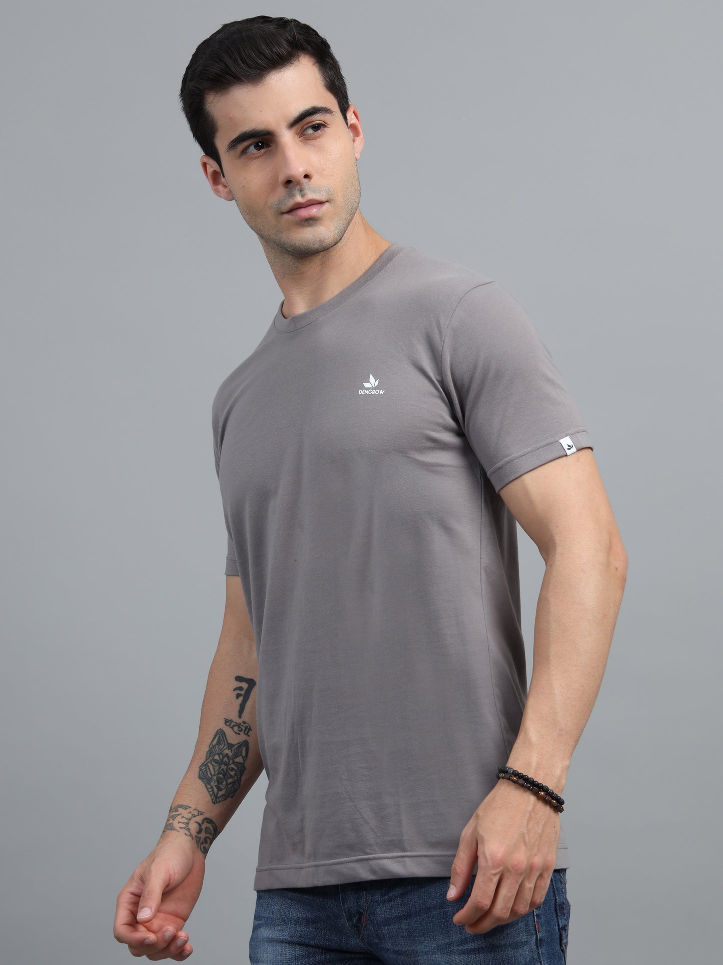 Men's Ash Grey Round Neck T-Shirt