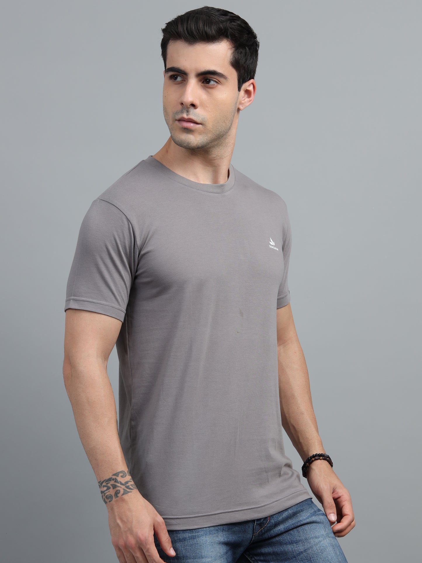 Men's Ash Grey Round Neck T-Shirt