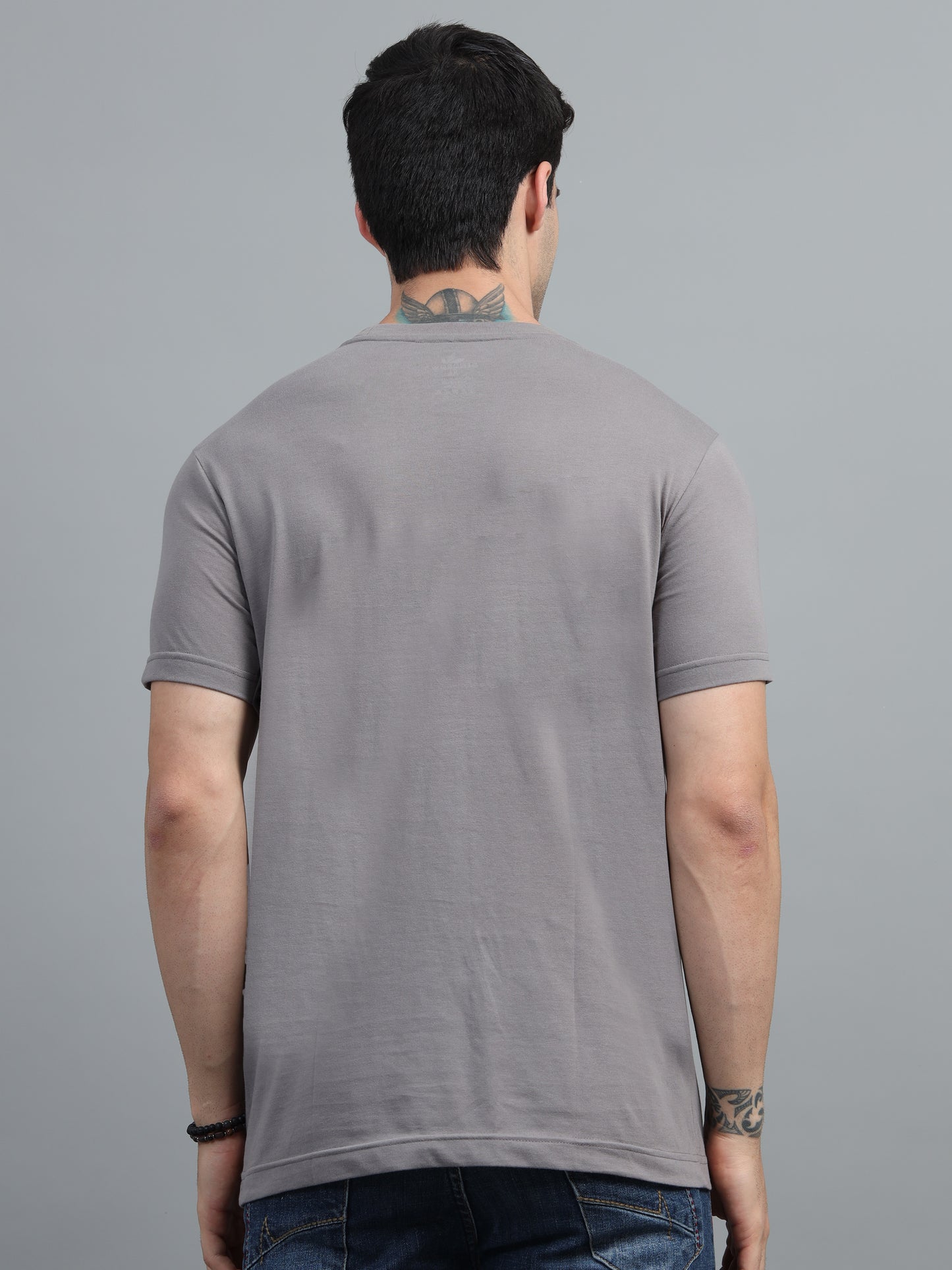 Men's Ash Grey Round Neck T-Shirt