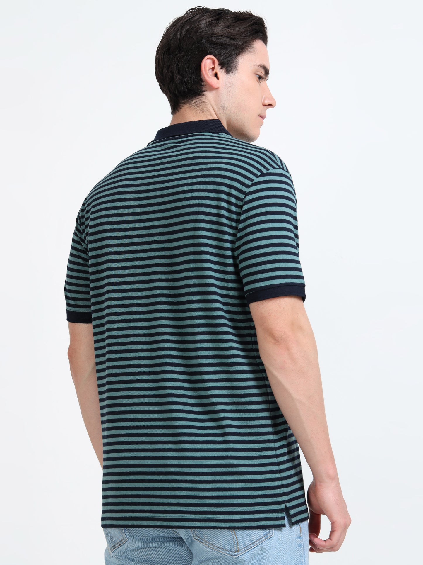 Men's Black Striped Teal Polo T-Shirt