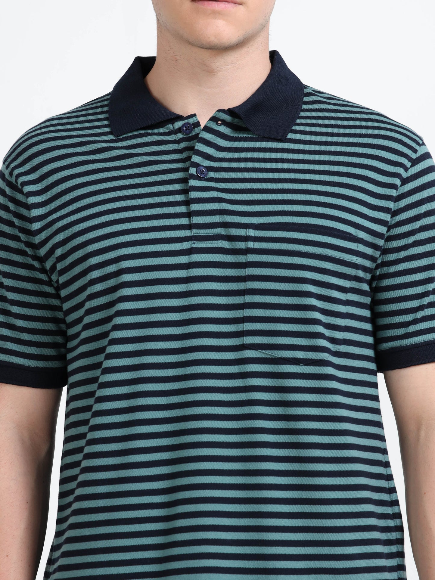 Men's Black Striped Teal Polo T-Shirt